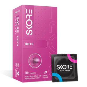 Skore Dots 1500+ Dotted Vanilla Flavoured Condom - 10pcs Pack